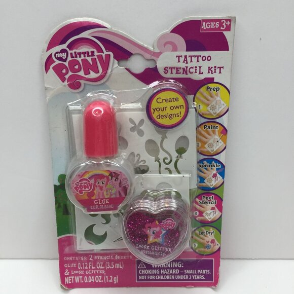 My Little Pony Tattoo Stencil Kit Pretend Play Glue Glitter Create Designs Pink - Picture 1 of 5